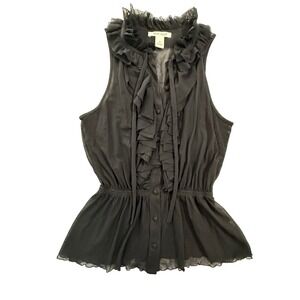 White House Black Market Black Sheer Ruffle Sleeveless Peplum Top Size S 349